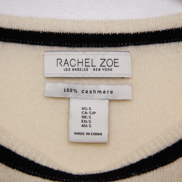 Rachel Zoe 100% Cashmere Crew Neck Sweater Contrast Trim Ivory Quiet Luxury Sz S - Picture 6 of 7